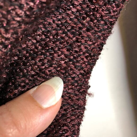WHBM maroon wine sequin embellished long open front duster cardigan size Large - Picture 7 of 15